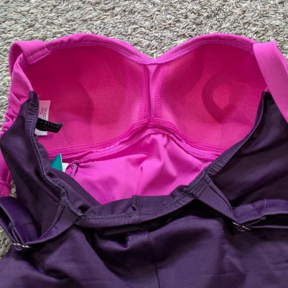 NWT Shape + Style Aqua Green  Pink Purple Ombre Ruched One Piece Swimsuit 6 - Picture 9 of 11